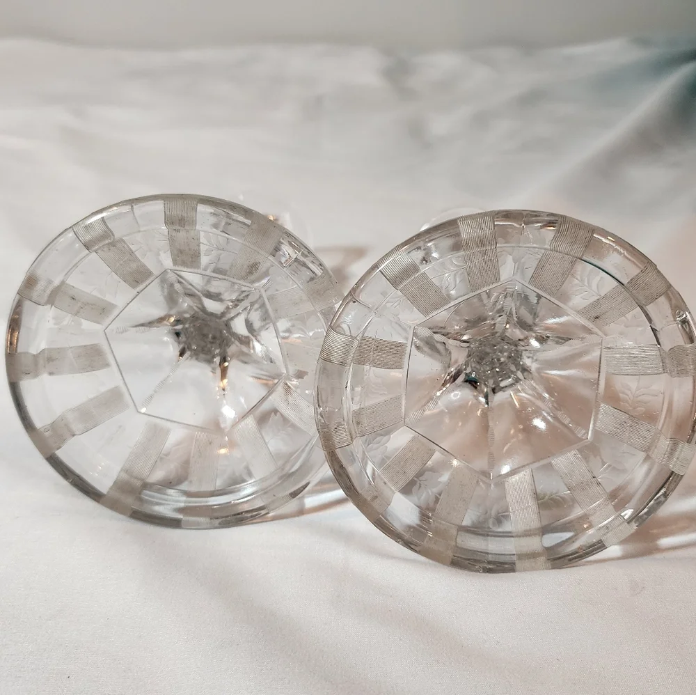 Elegant Vintage Clear Glass Candlestick Holders Set Of 2 Minor Discoloration